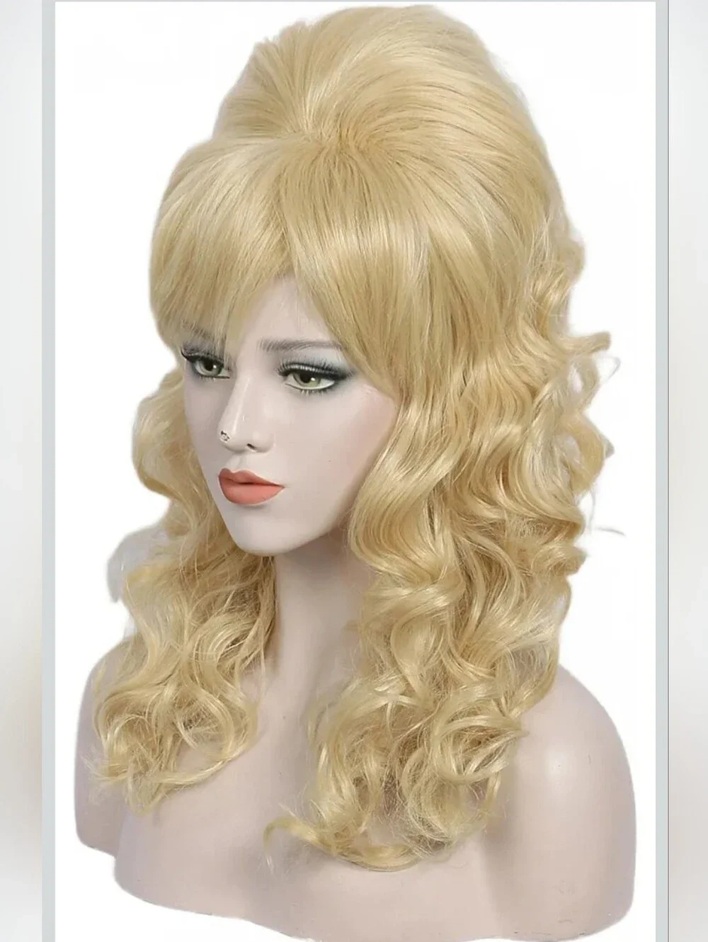 Long Wavy Blonde Mixed Wig Big Bouffant Beehive Wigs for Women fits 50s 80s Cost